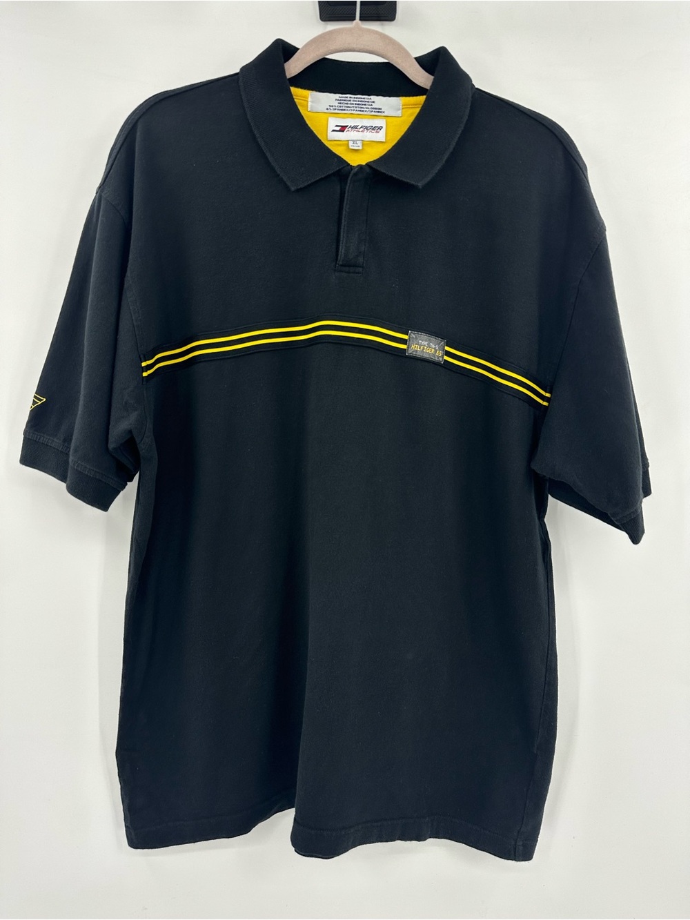 Men's Black Polo with Yellow Stripe - Type TH-5 Detail